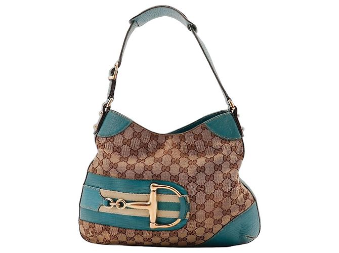 Borsa a tracolla Gucci in tela monogramma e pelle Marrone D'oro Turchese