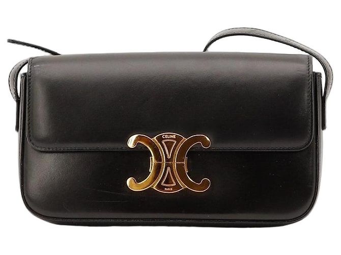 Céline Bolsa de Ombro Triomphe em Pele de Bezerro Preto