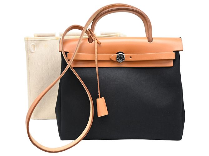 Hermès Bolsa Hermes Herbag PM Preto Bege