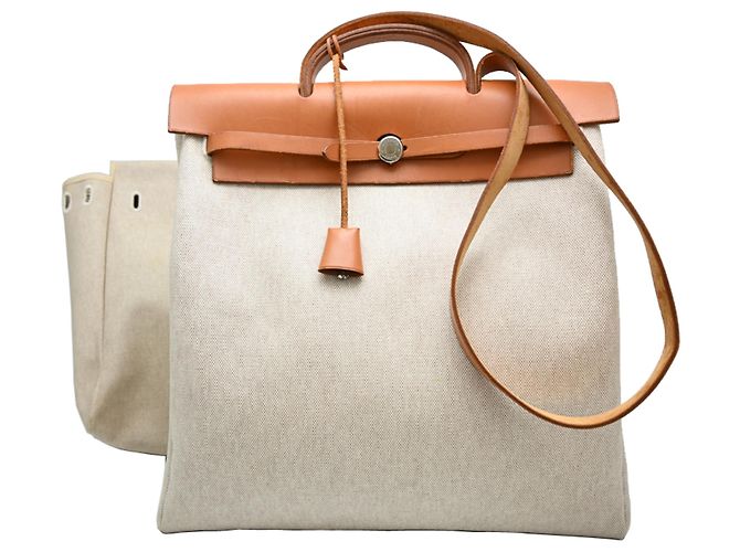 Hermès Herbag MM Bolsa de Ombro 2-Way Cru
