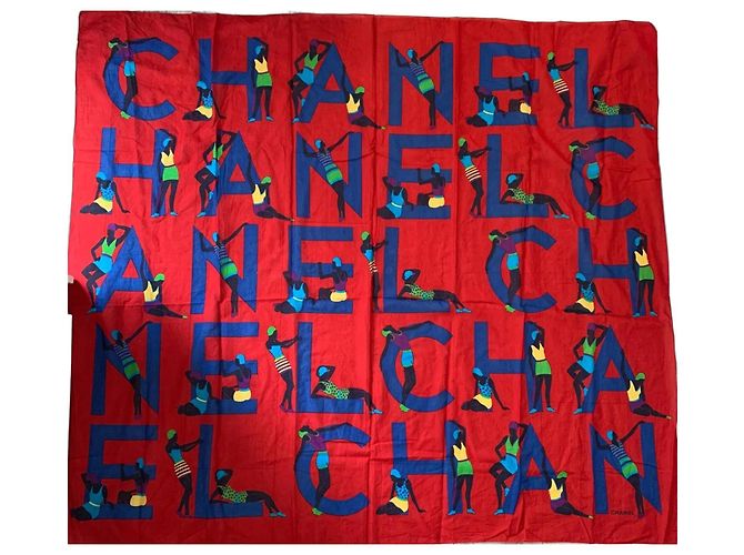 Lenço Chanel em algodão vermelho e azul