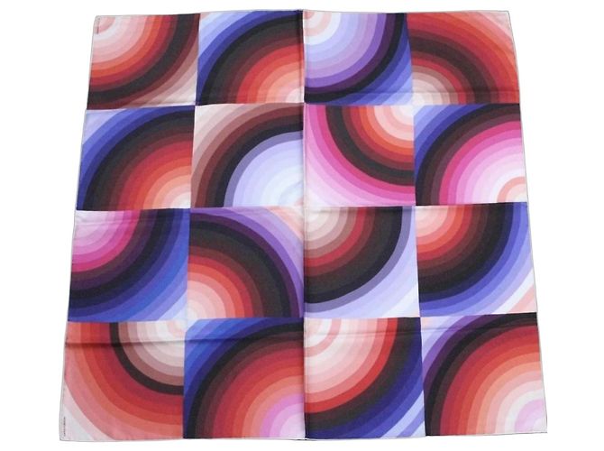 Lenço de seda Hermès "Marcelina" assinado N. Rich-Fernandez Marrom Rosa Vermelho Azul Multicor Roxo