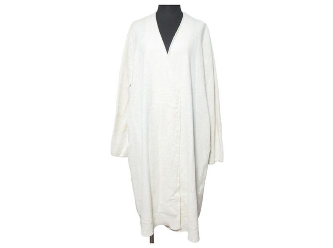 Autre Marque Abrigo largo de punto de algodón y lino 45R Blanco Blanco roto