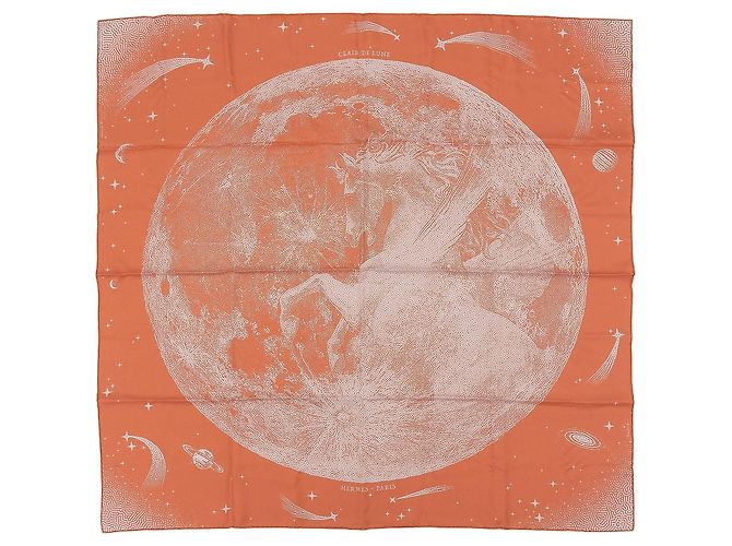 Lenço de seda Hermès Clair de Lune Marrom Laranja