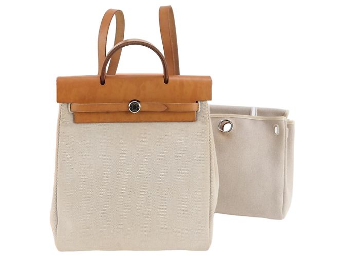 Hermès Hermes Herbag Ad Toile H Leather 2-way Backpack Beige
