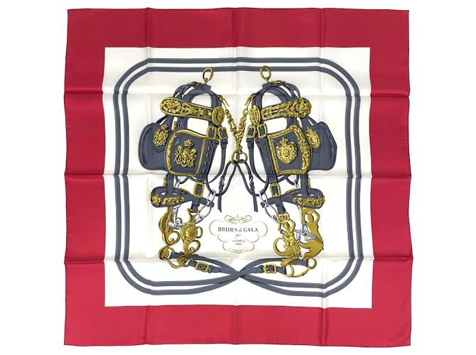 Silk In Hermès Hermes Carre 90 Brides de Gala Seidentuch Rot