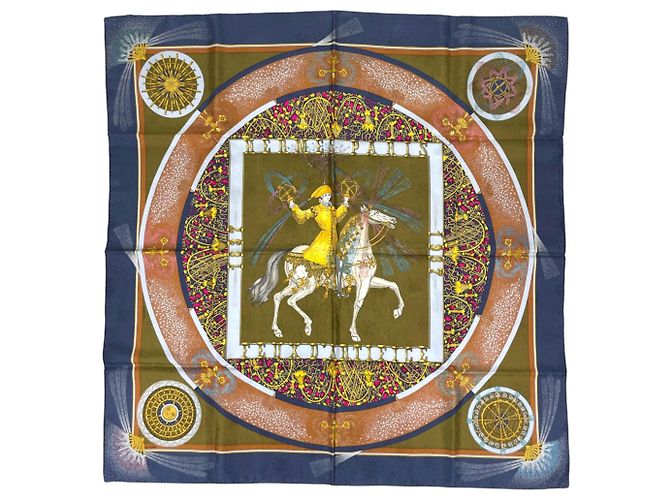 Hermès Lenço Hermes Carre 90 FEUX D'ARTIFICE Marrom Azul marinho