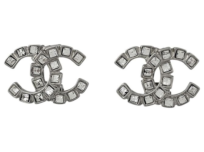 Orecchini a clip Chanel argentati con strass Argento