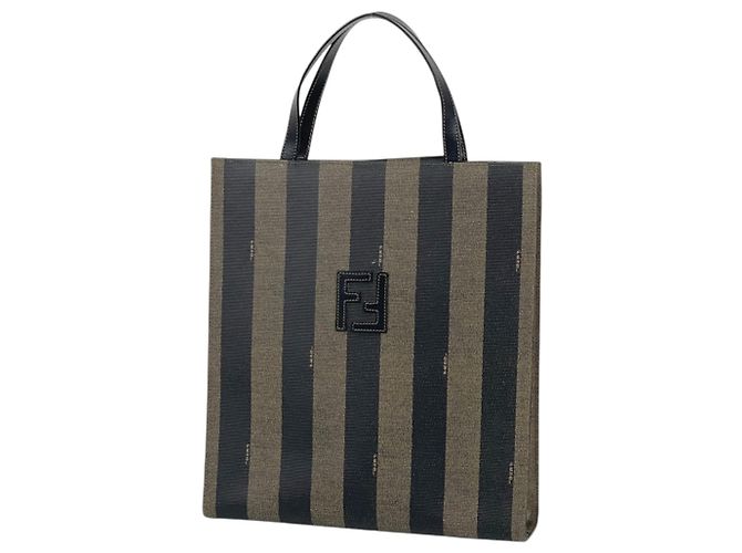 Fendi Pequin Handtasche Braun Schwarz Leder Canvas