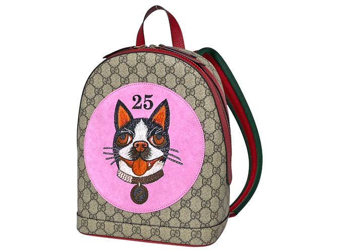 Gucci GG Supreme Bosco Sherry Line Backpack Brown Pink Red