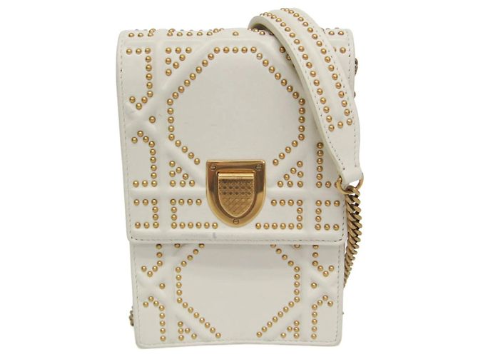 Bolso de hombro con cadena Christian Dior Diorama Studs Blanco