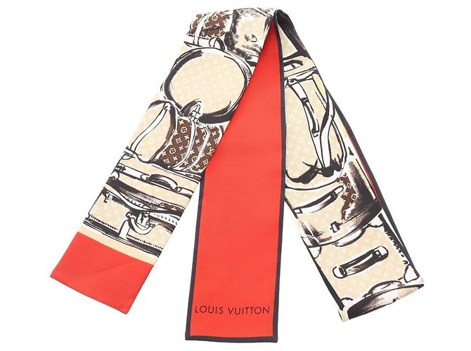 Sciarpa Louis Vuitton Bandeau Trunk Monogram Marrone Rosso Beige