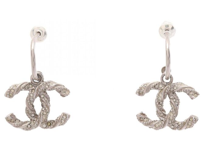 Orecchini a cerchio Chanel Coco Mark Silver Argento 
