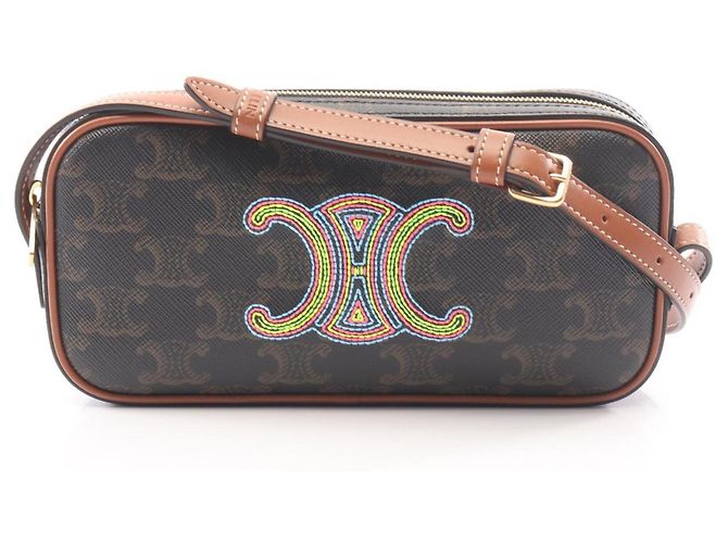 Céline Celine Mini Borsa Camera in Pelle Triomphe Marrone Nero Multicolore 