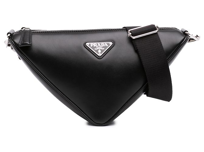 Prada Borsa a tracolla Triangle in pelle nera Nero