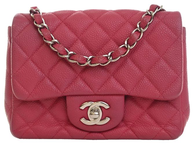Chanel Pink Mini Square Classic Caviar Single Flap Rose