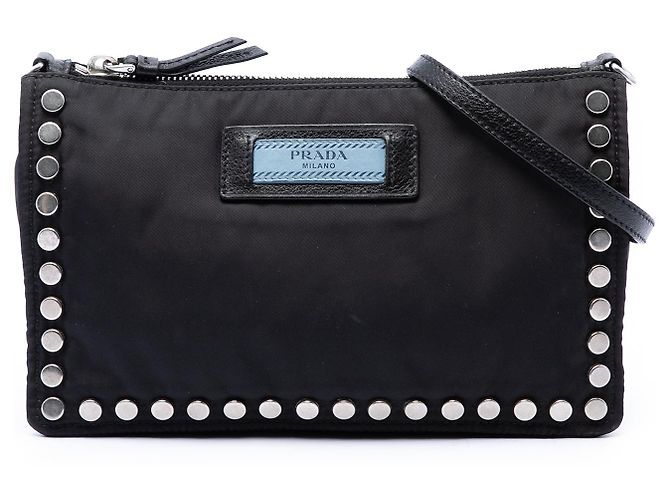 Borsa a tracolla Prada Black Tessuto Studded Etiquette Nero
