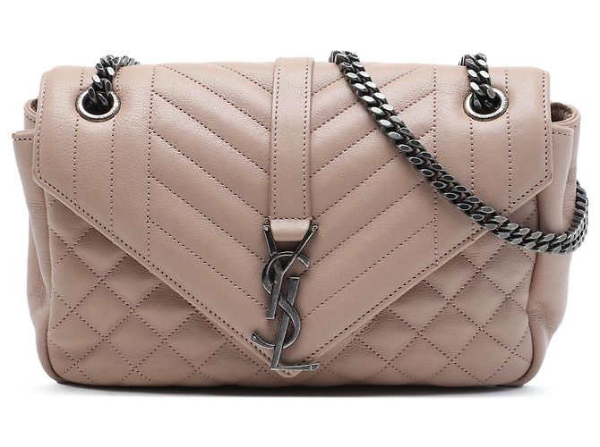 Borsa College Saint Laurent marrone in pelle di pecora Triquilt Monogram Medium Carne