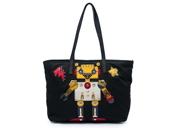 Tote Robot em Tessuto com acabamento em Saffiano preto Prada