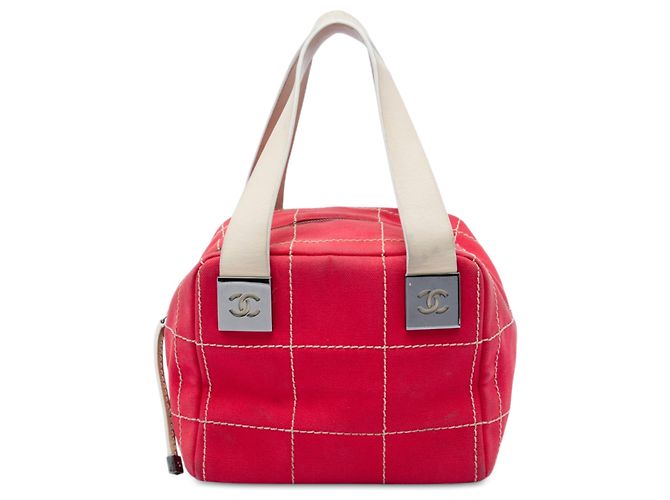 Borsa Chanel Red CC Chocolate Bar Canvas Wild Stitch Rosso