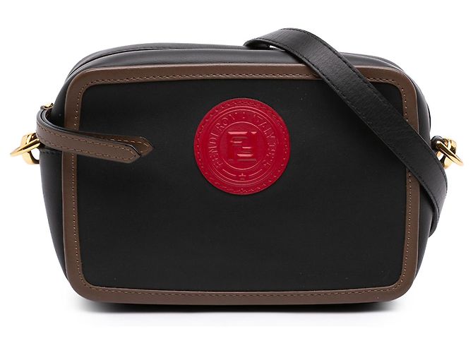 Fendi Mini Camera Bag aus schwarzem Leder mit Stamp 1974 Patch
