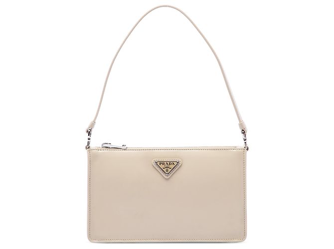 Bolsa de Ombro Prada Mini em Couro Spazzolato Bege