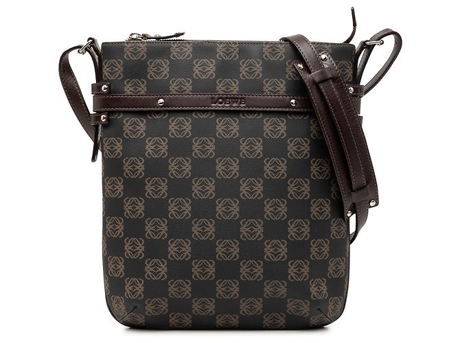 Bolsa Tiracolo LOEWE Brown Anagram Coated Canvas Marrom Castanho escuro