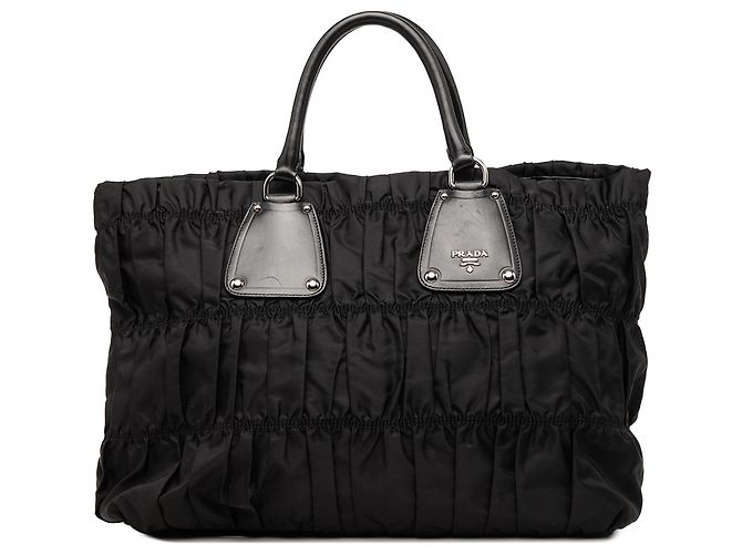 Borsa Tote Prada in Tessuto Gaufre nera Nero