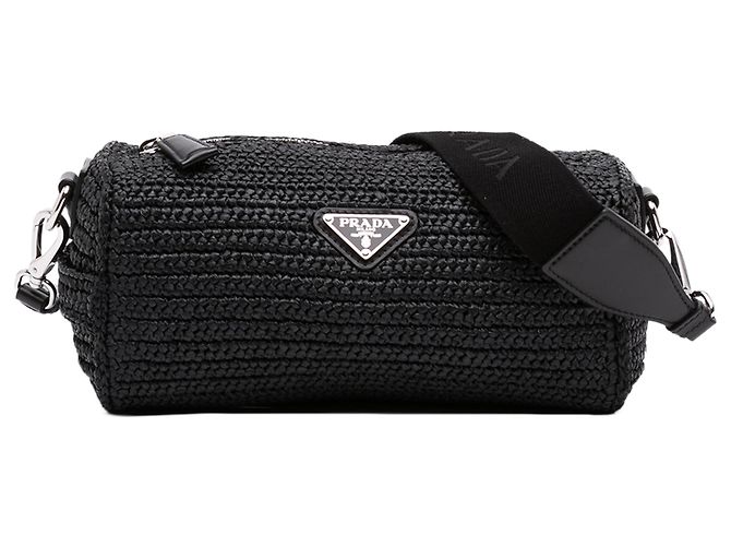 Bolsa tiracolo Prada em crochet com efeito de ráfia preta Preto
