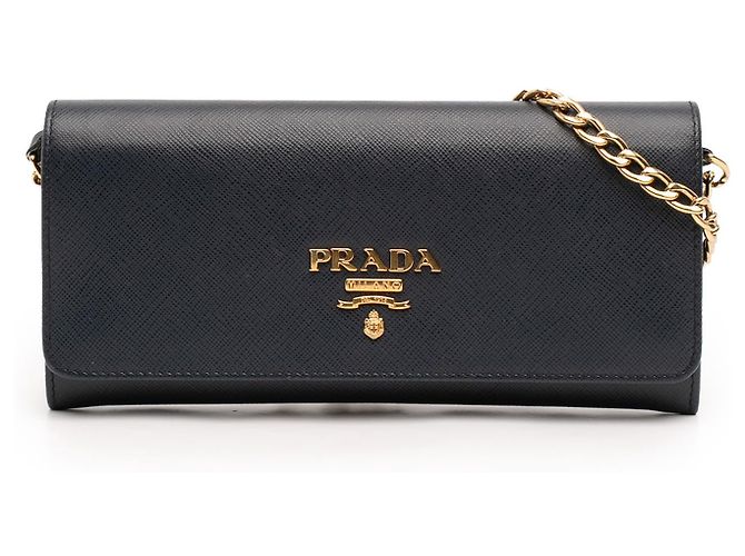 Prada Blue Saffiano Lux Wallet On Chain Blau Marineblau