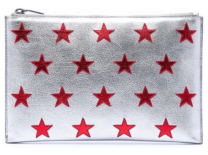 Clutch Saint Laurent in pelle argento con stella