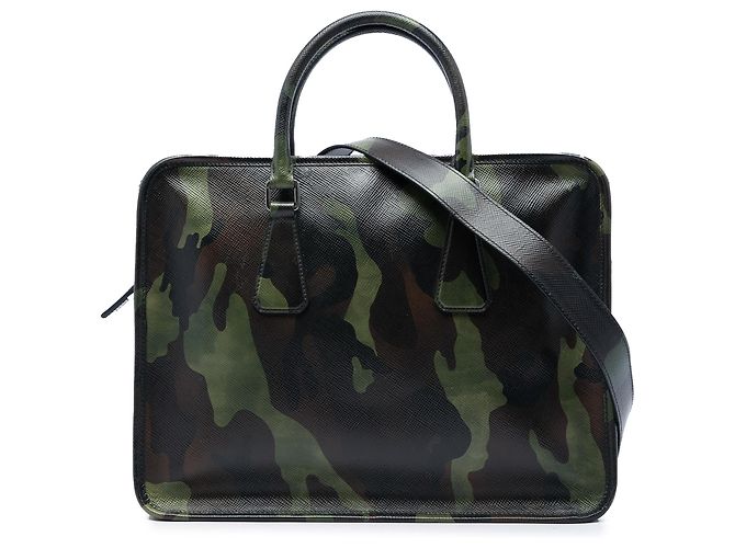 Prada Porte-documents Blue Saffiano Camouflage Print Bleu