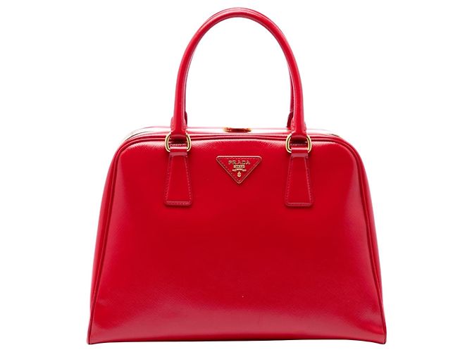Prada Red Saffiano Vernice Pyramid Frame Handtasche Rot
