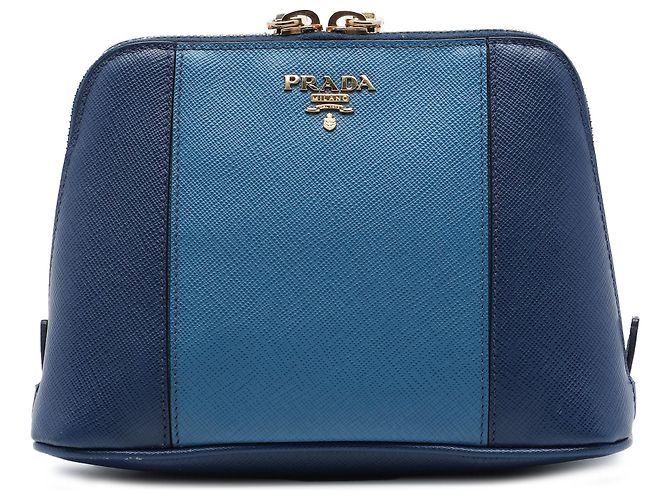 Prada Bicolor Saffiano Dome Clutch Blau