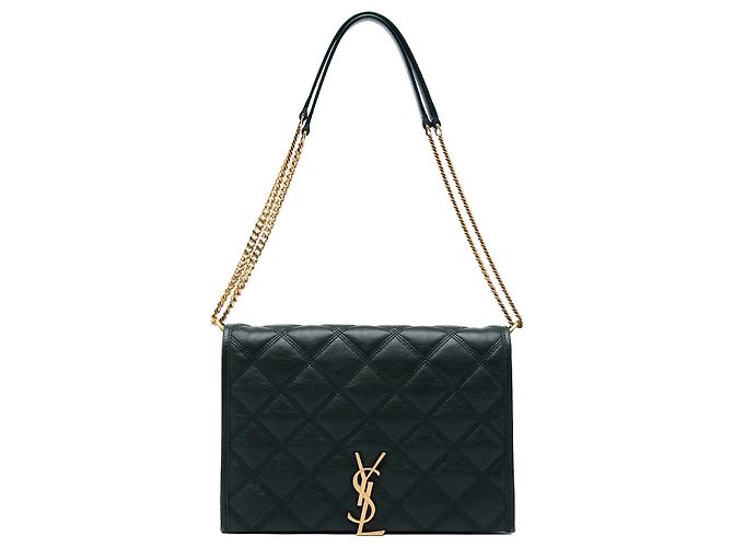 Saint Laurent Mala de Ombro com Corrente Becky Small em pele de cordeiro acolchoada Verde Verde escuro