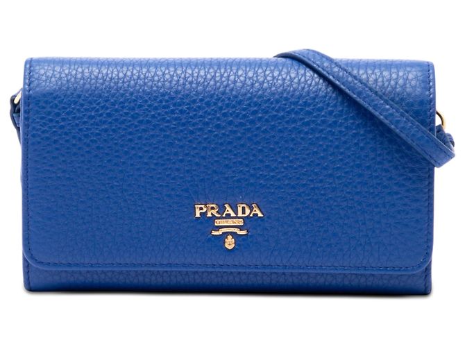 Prada Blue Vitello Daino Wallet on Strap