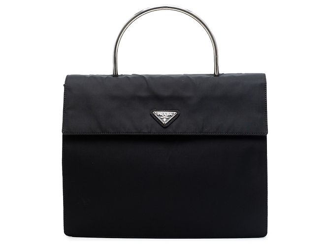 Bolsa Prada em Tessuto preta com alça de metal Preto