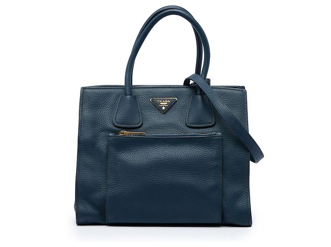 Sac cabas convertible ouvert Prada en Vitello Daino bleu avec poche frontale Bleu foncé