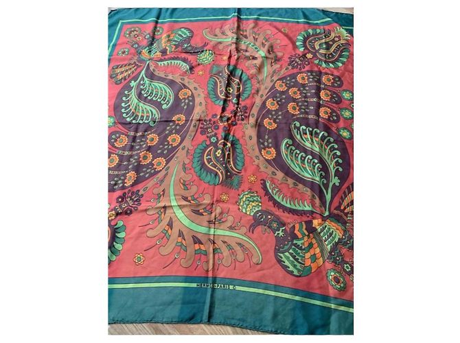 J. Abadie silk square for Hermès Brown Red Green Orange Purple