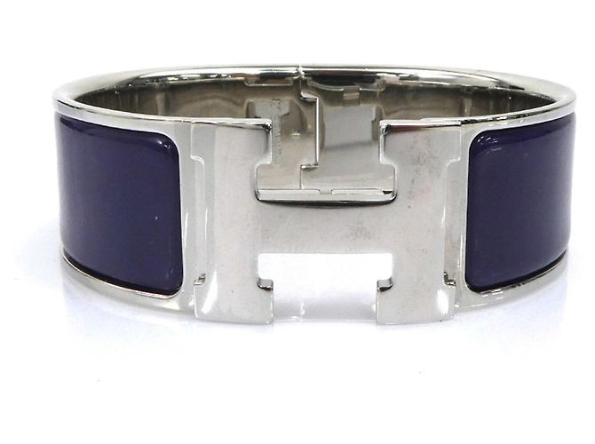Hermès Armreif aus Emaille in Lila und Silber