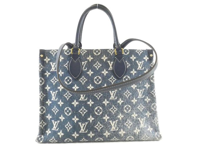 Onthego Bolsa Louis Vuitton Monogram Jacquard Denim Azul Azul marinho