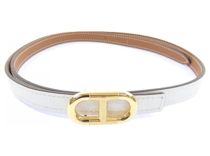 Hermès Cinturón reversible Hermes Maillon H 13mm Castaño Blanco