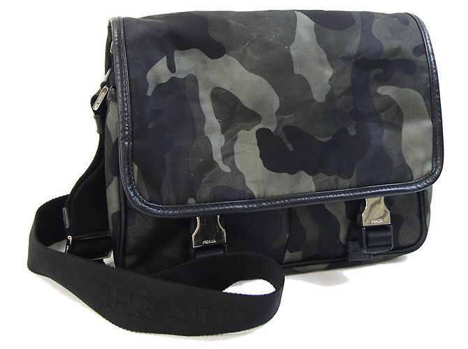 Bolsa de ombro Prada em nylon cáqui Marrom Preto Verde Caqui