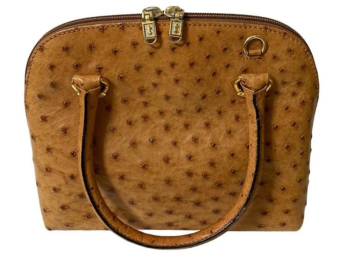 Autre Marque Borsa 2way in pelle di struzzo a.testoni Beige Cammello