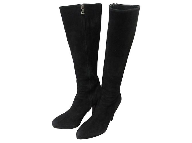 Prada Suede Leather Long Boots Black