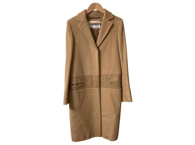 Max Mara Camel Lamb Leather Chester Coat Beige