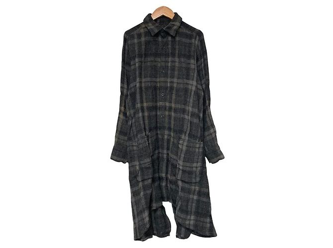 Autre Marque Soprabito camicia in misto lana e canapa ANREALAGE Marrone Nero