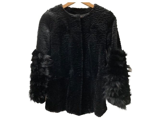 Autre Marque martinique Rabbit Fox Fur Collarless Coat Black