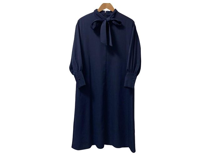 Autre Marque STYLE DELI A-Linien-Kleid mit Schleife Blau Marineblau