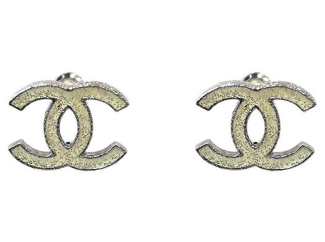 Chanel Glitter CC Silver Ohrringe Weiß
